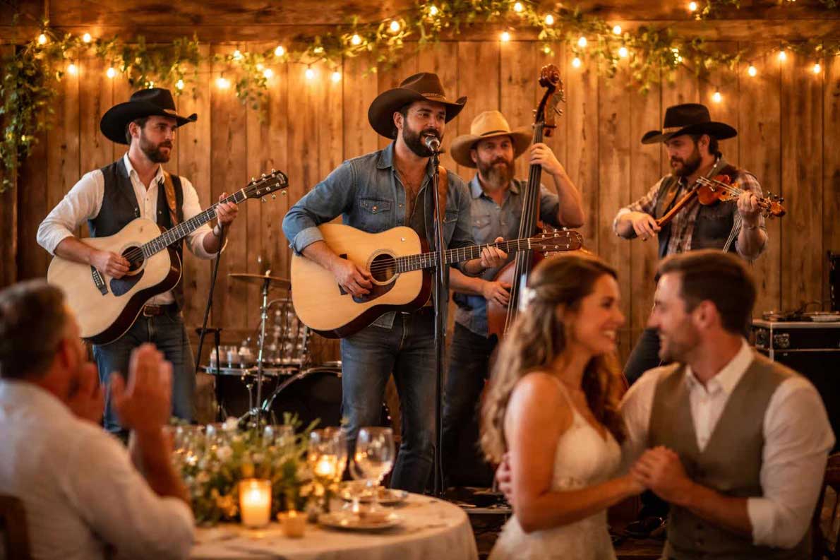 A Country Music Wedding Band Performs at a Wedding Party