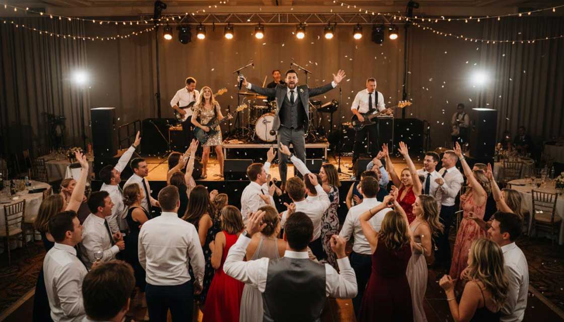 High Energy Live Wedding Band Performing on Stage