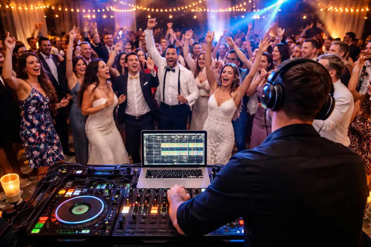 A Wedding DJ Plays High Energy Dance Music at a Wedding Reception