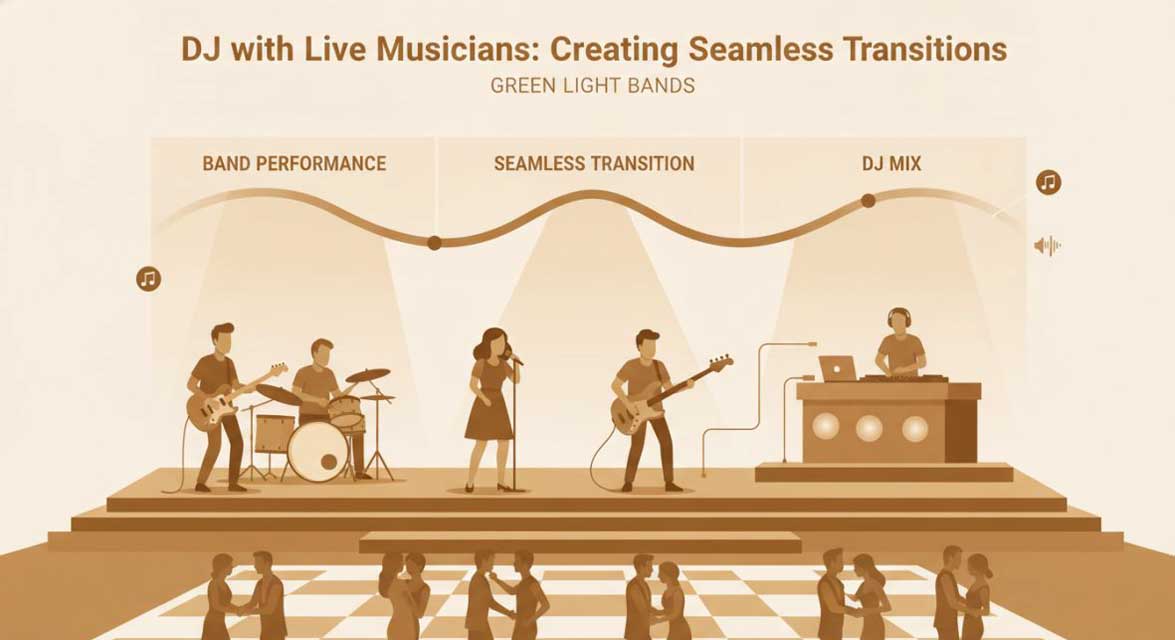A Live Band and a Wedding DJ on Stage Working Together