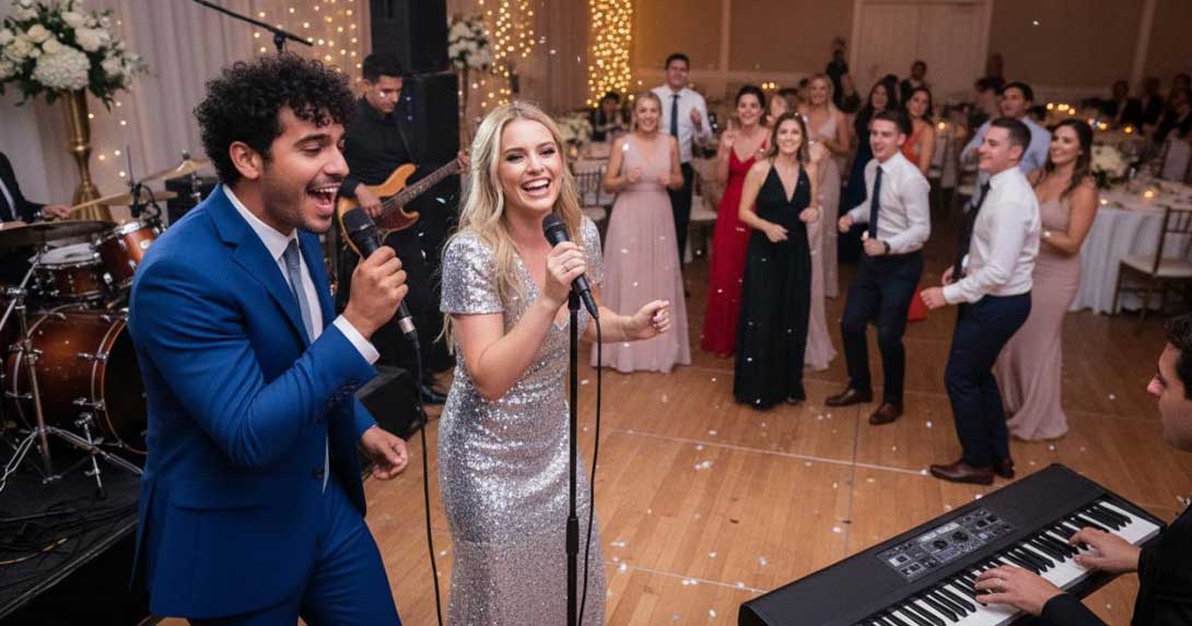 Live Band Performing for a Wedding Crowd
