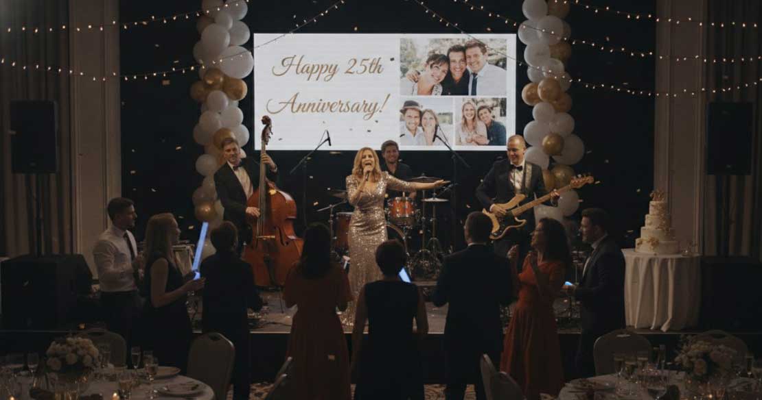 A Live Band Performing for an Anniversary Party