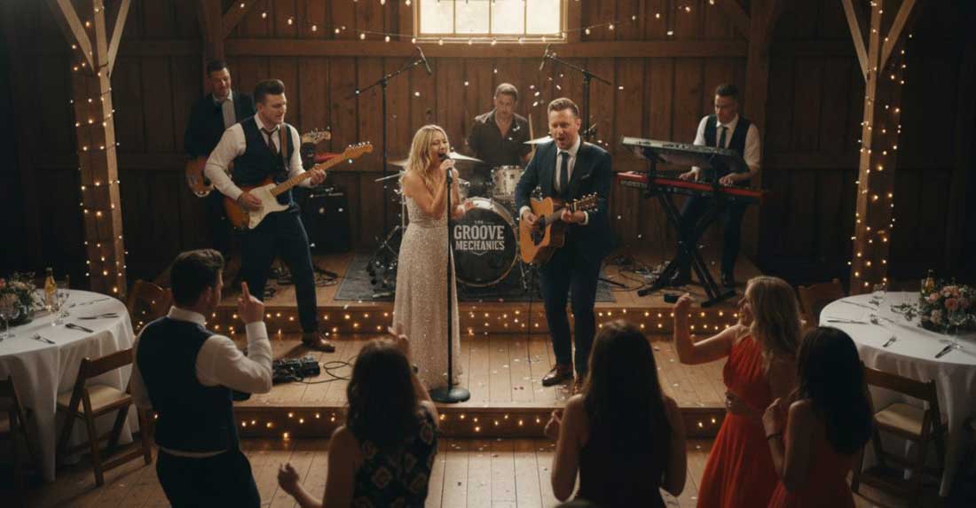 Live Wedding Party Band Performing for a Small Wedding Crowd