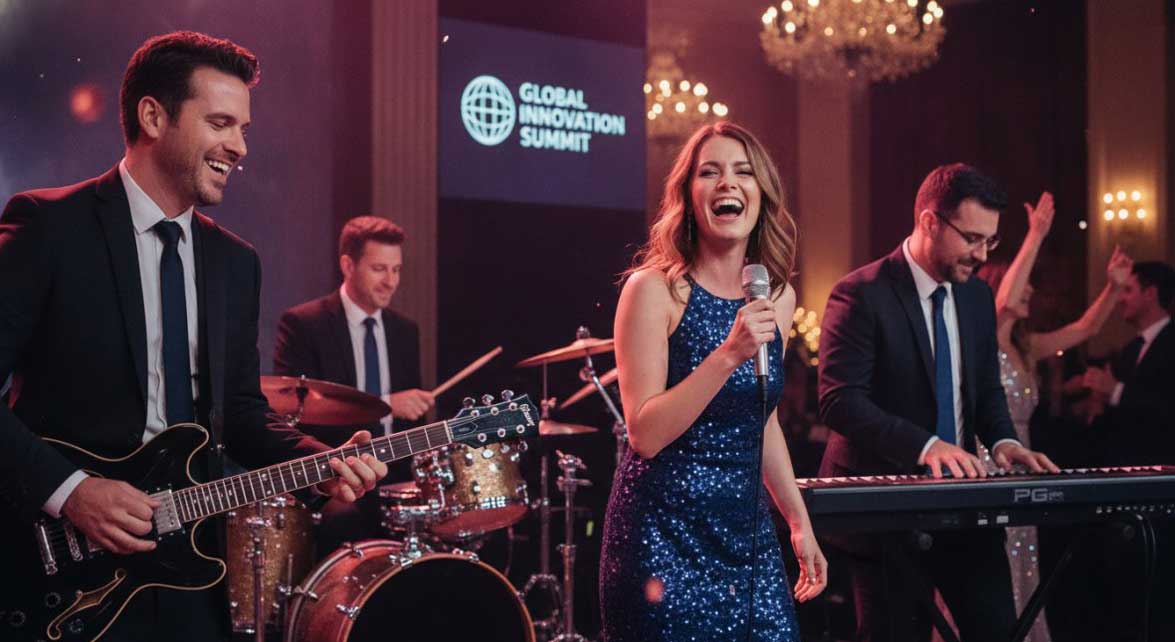 A Professional Live Music Band Performs at a Corporate Gala