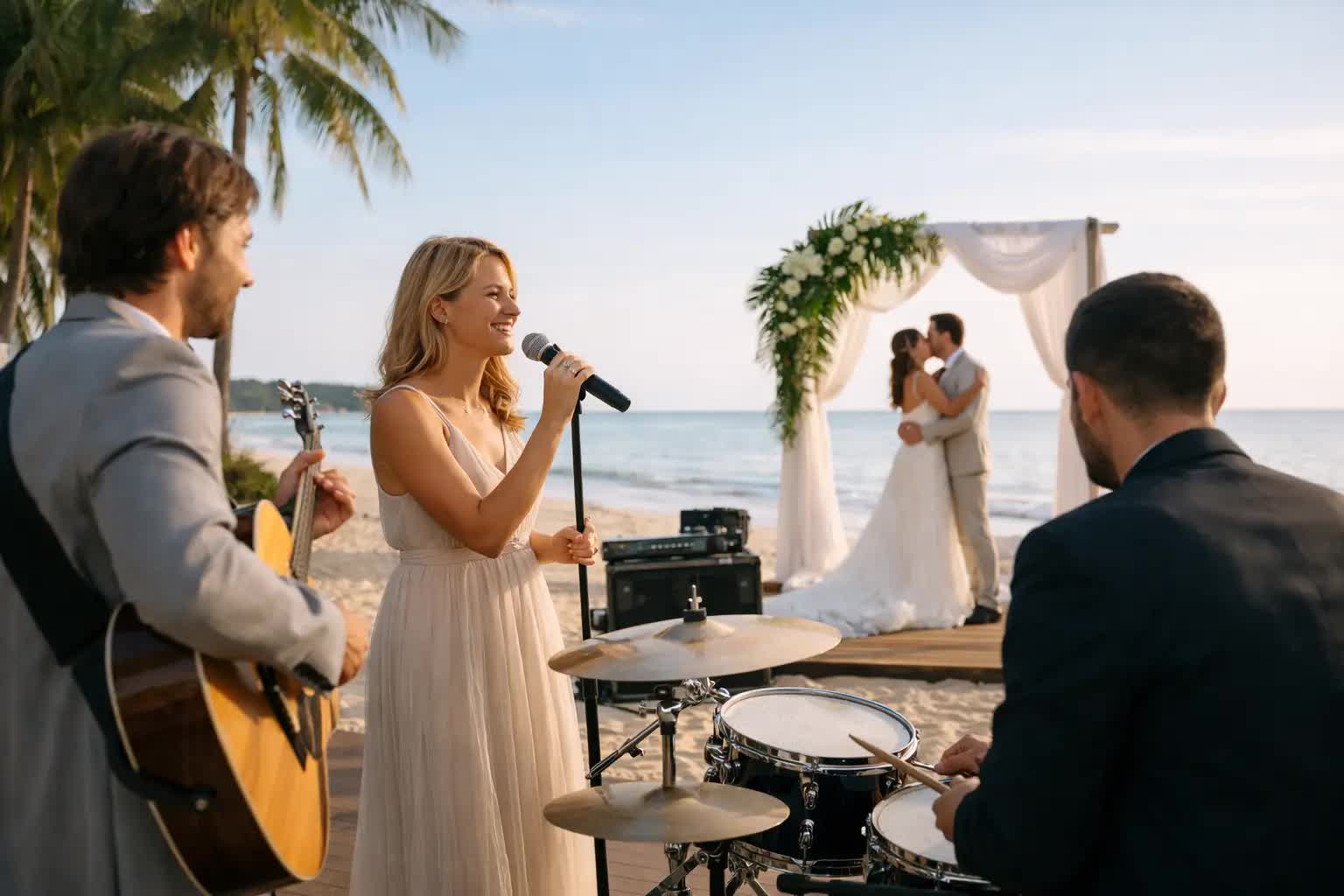 A Small Wedding Band Performs at a Destination Wedding Ceremony