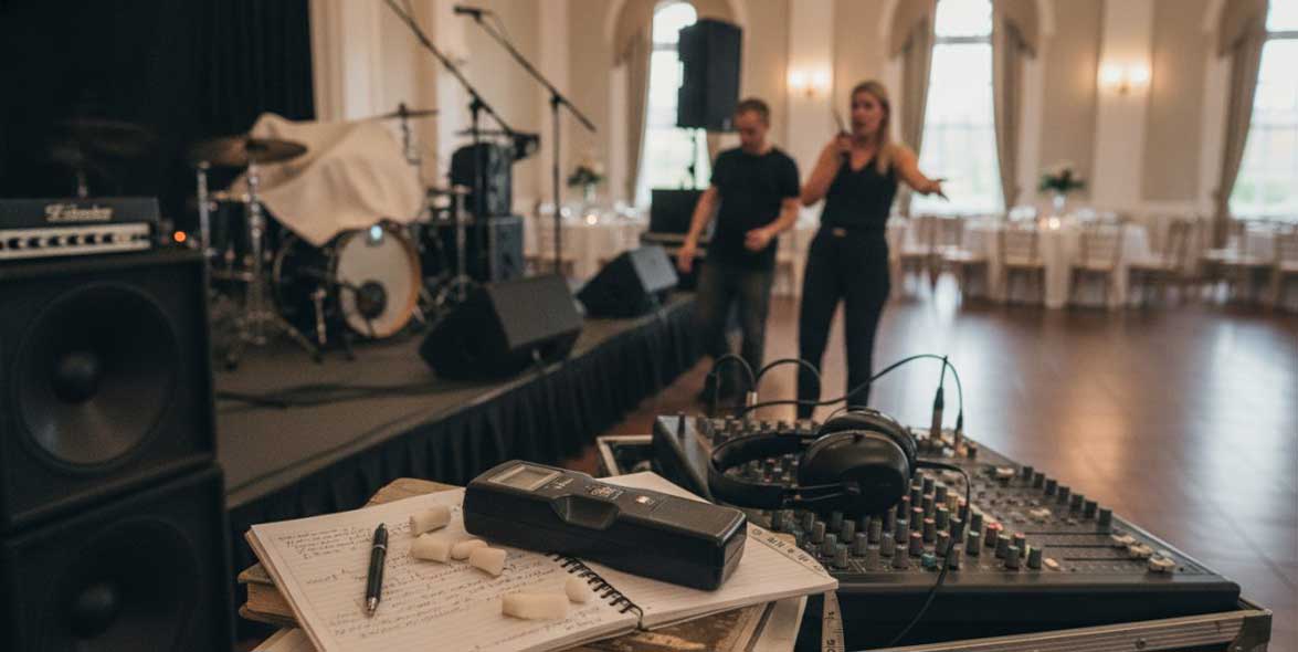 Sound Engineers Setting Up and Checking Equipment for an Upcoming Sound Check
