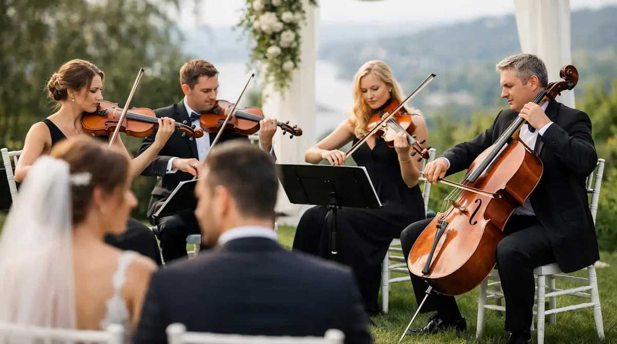 A String Quartet Performs at an Outdoor Wedding Ceremony