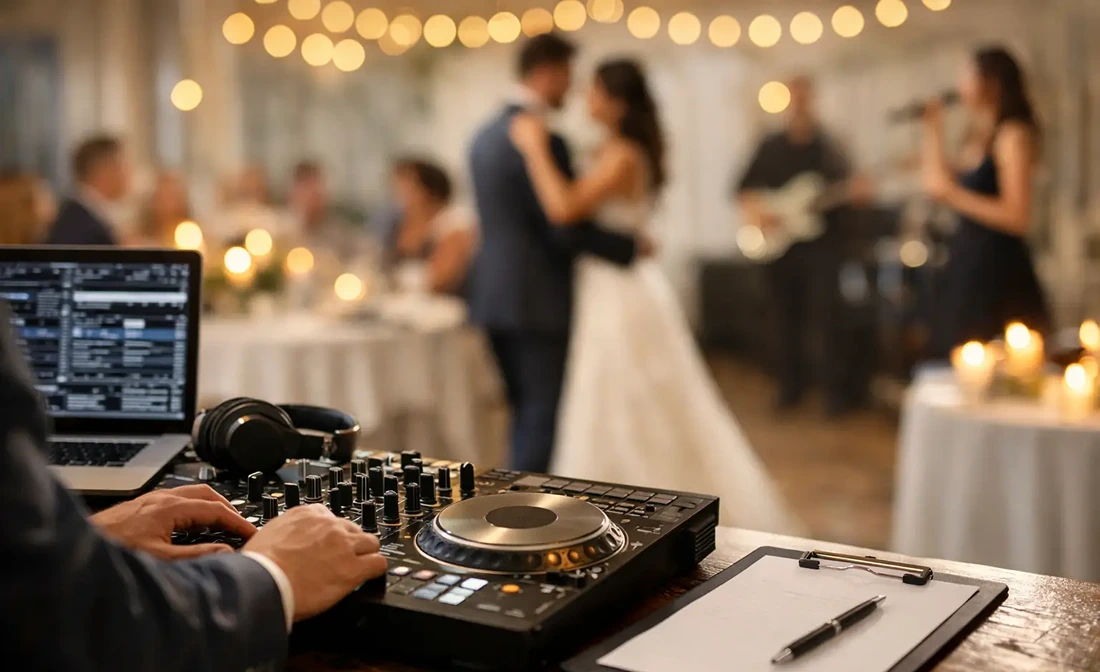 A Wedding DJ Plays Pre-Recorded Music for a Reception